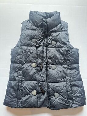 Y2K Gray Puffer Vest With Collar and Front Pockets By Chaps Womens Size M